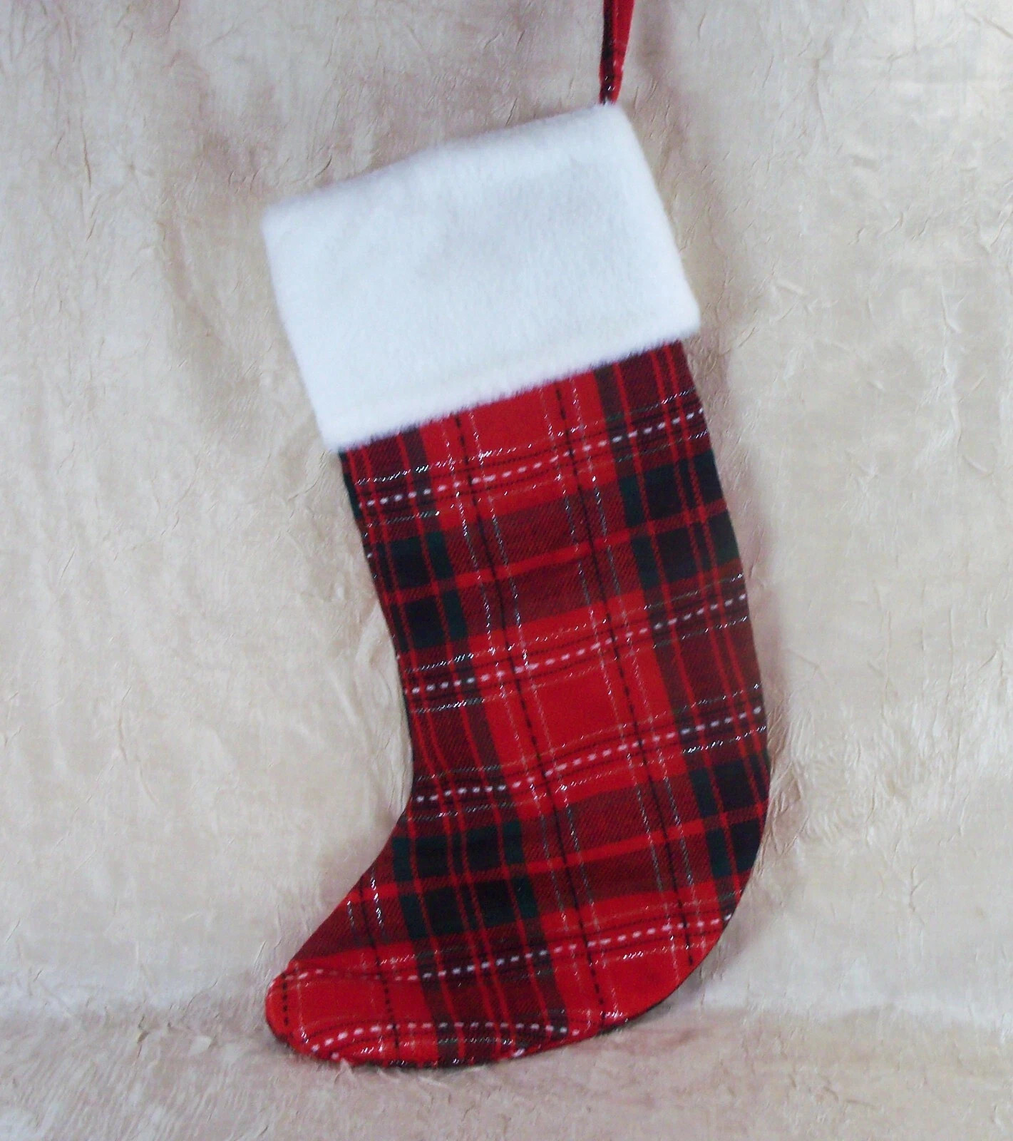 Initial H Plaid Red Christmas Holiday Stocking