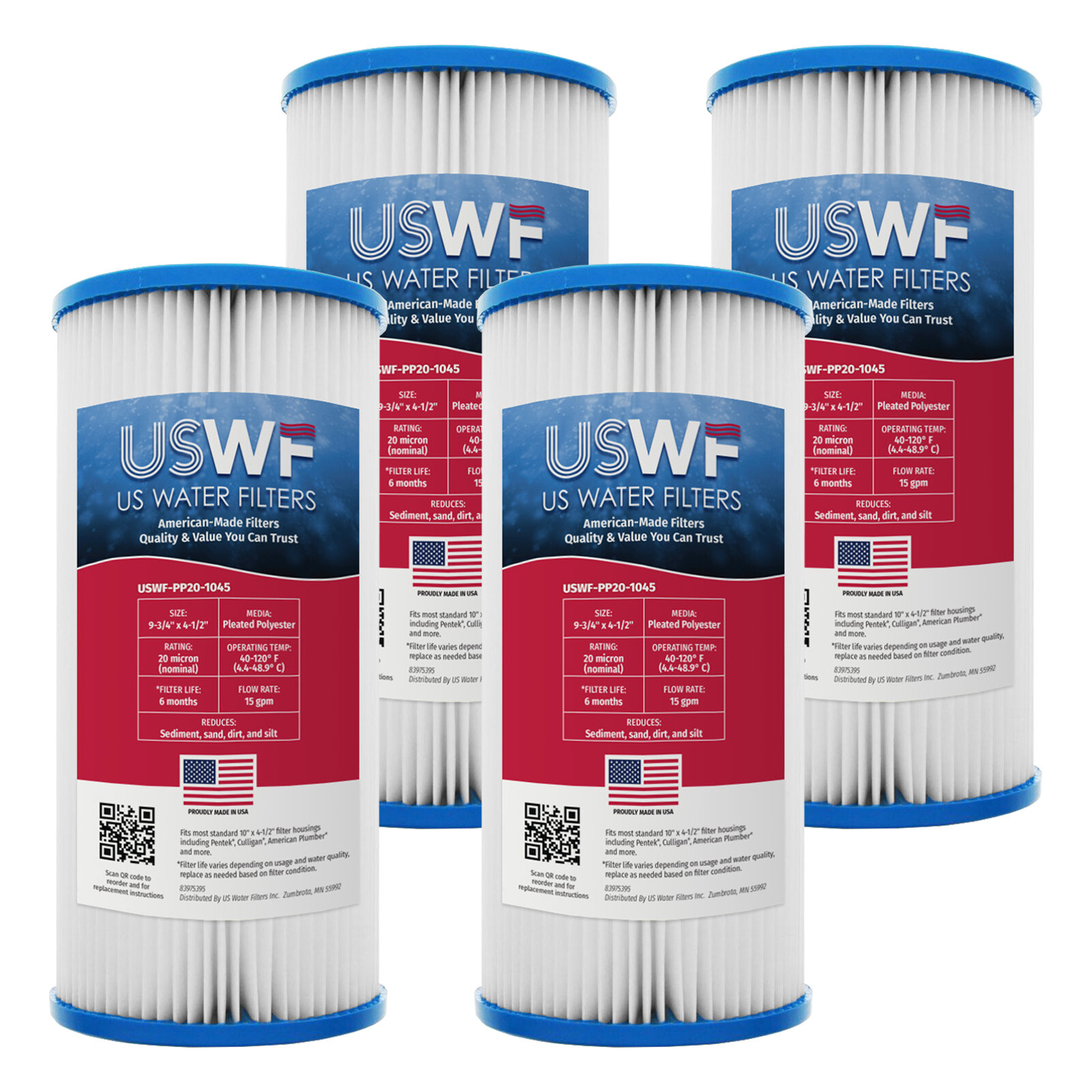 10 x 4.5 Inch 20 Micron Pleated Polyester Sediment Water Filter 4-Pack