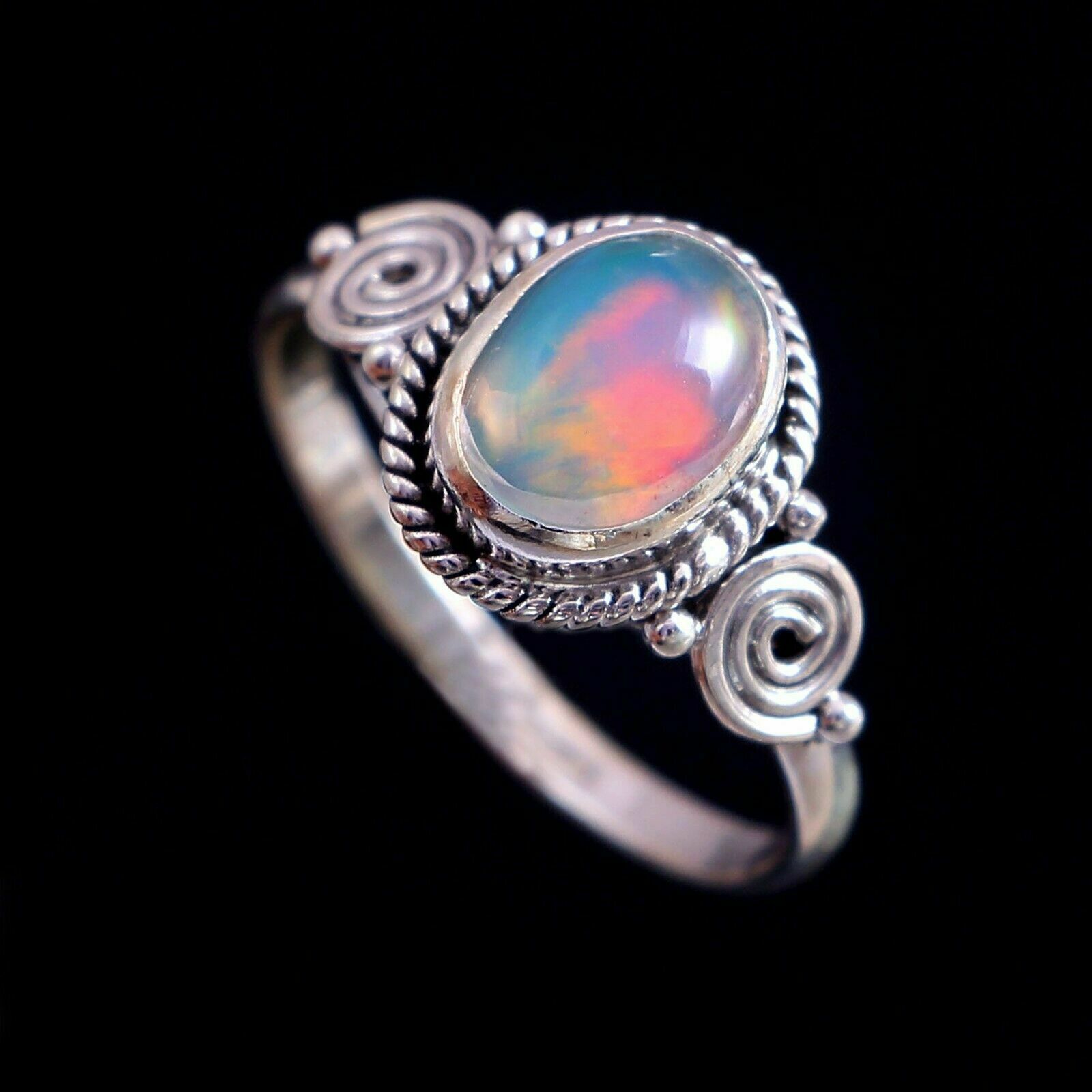 Valentine's Day Ethiopian Opal Gemstone 925 Sterling Silver Ring All Size