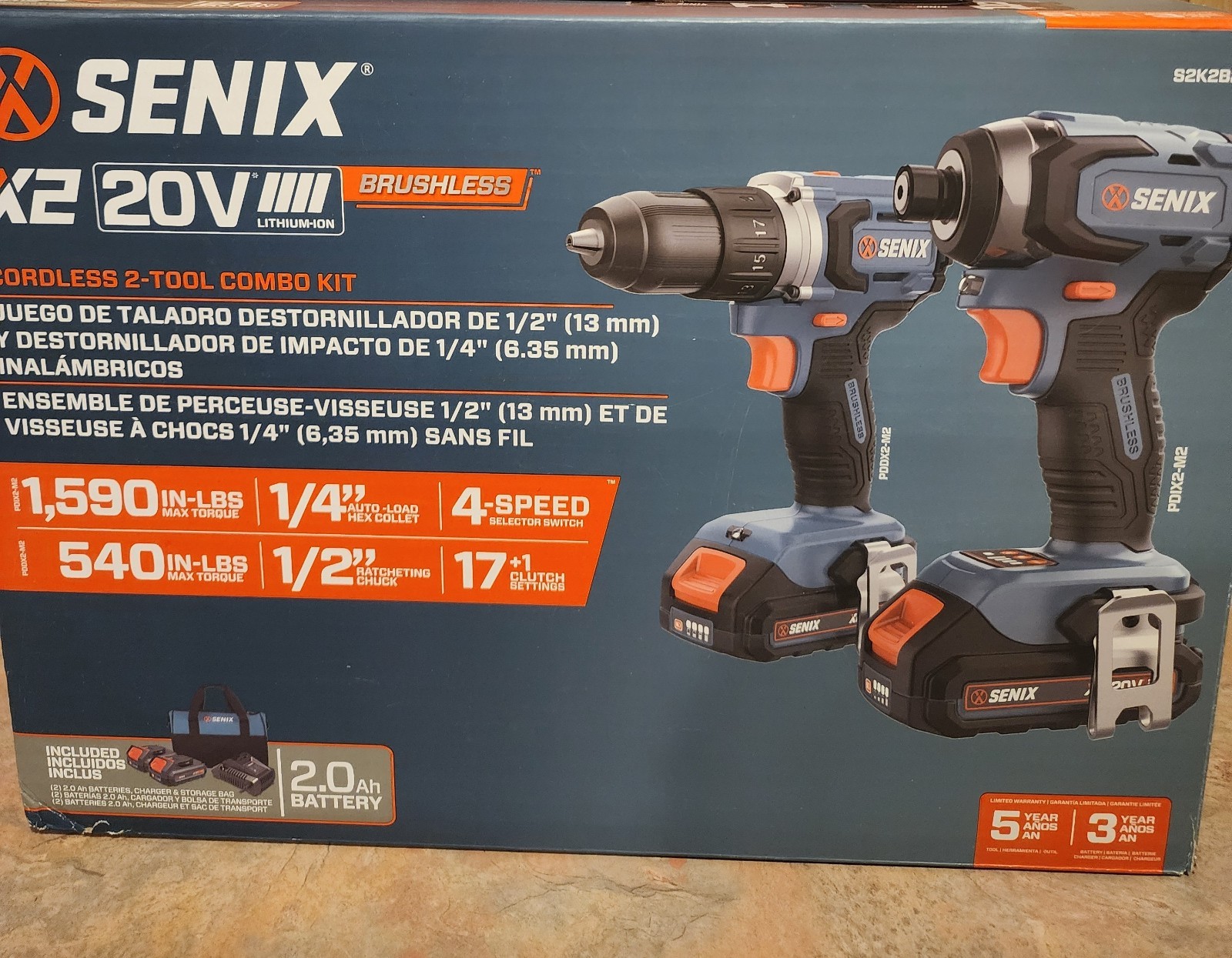 SENIX X2 20V Brushless Cordless 2-Tool Kit Drill/Driver Impact Driver S2K2B2-01