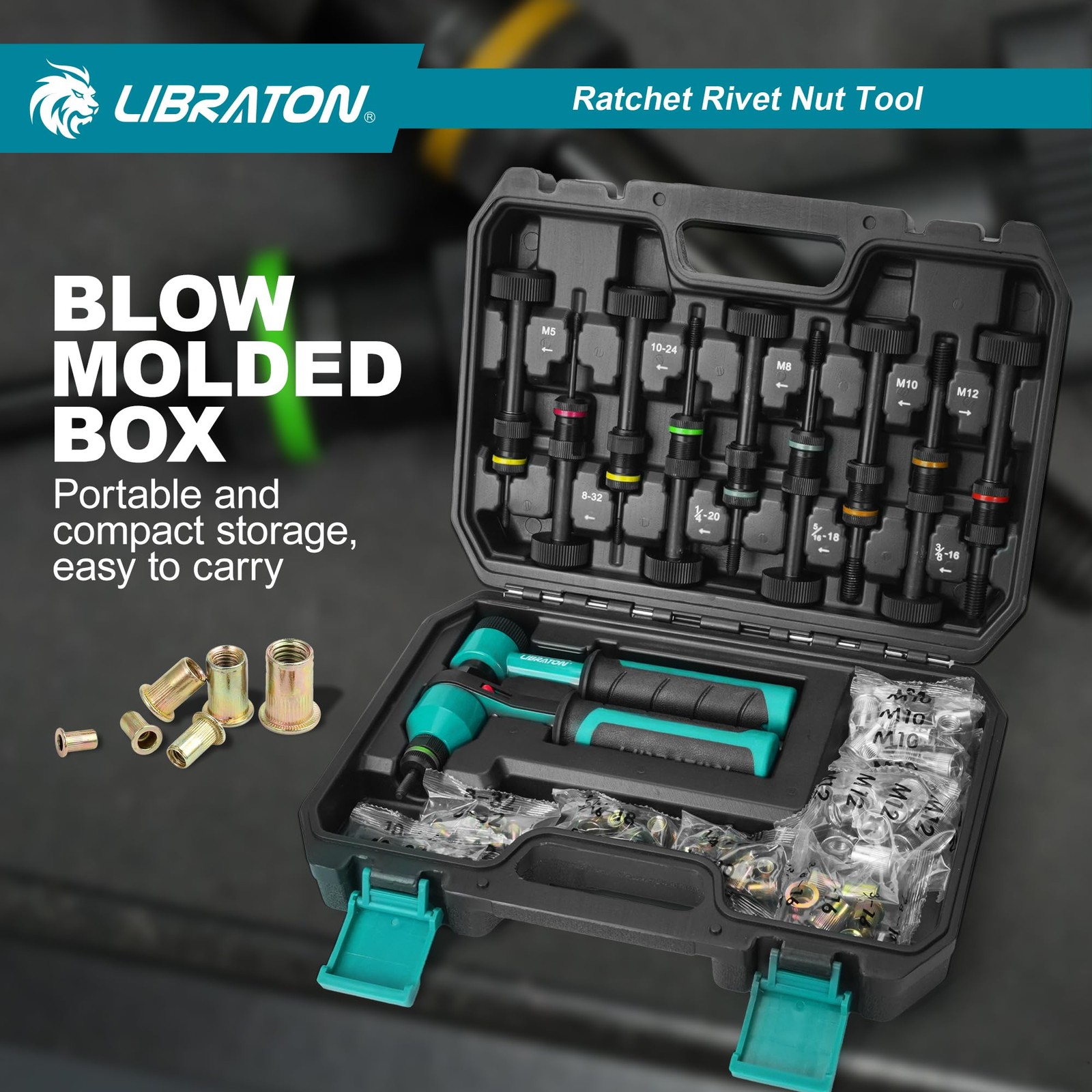 LIBRATON Rivet Nut Tool, Rivnut Tool, Professional Ratchet Nutsert Tool Kit, Nut