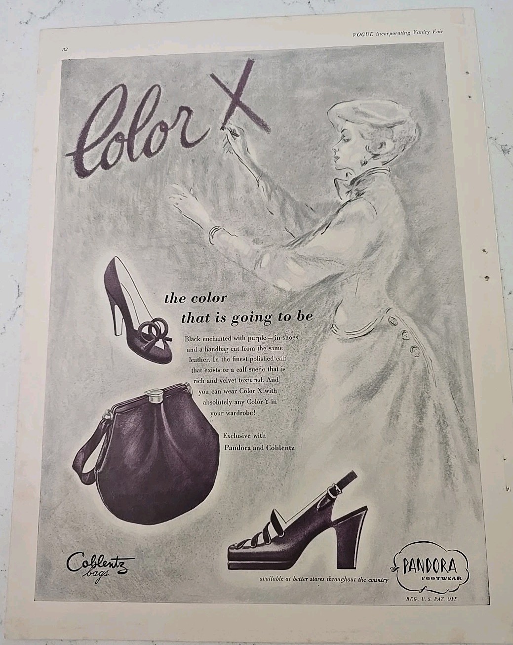 1948 Womens Pandora Purple Shoes Coblentz Handbag Vintage fashion ad