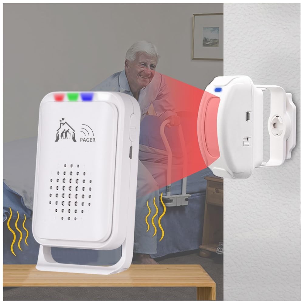 Bed Alarm for Elderly Adults Wireless，Bed 1 Pager(with vibration)+1 Sensor