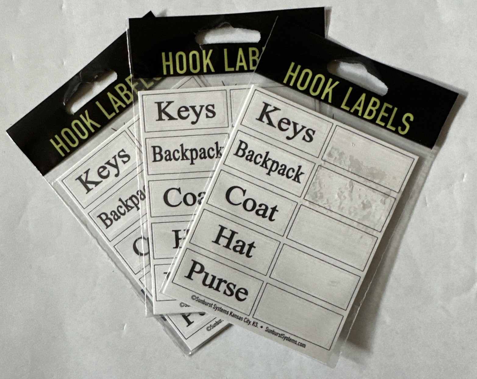 Hook Labels  - 3 Packs - Keys, Backpack, Coat, Hat, Purse And Blank Labels
