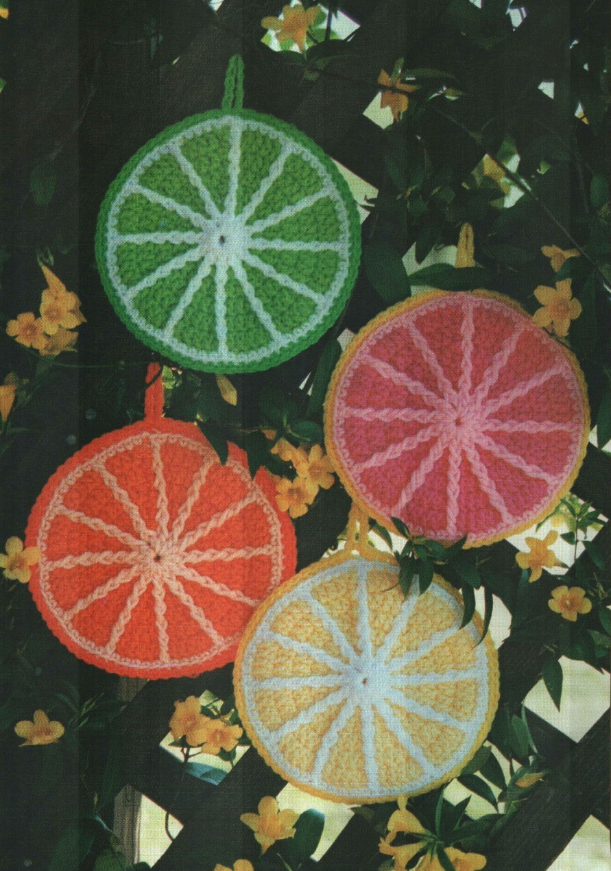 SLICES OF FLORIDA POTHOLDERS BLOOMING TISSUE DIGEST CROCHET PATTERN INSTRUCTIONS