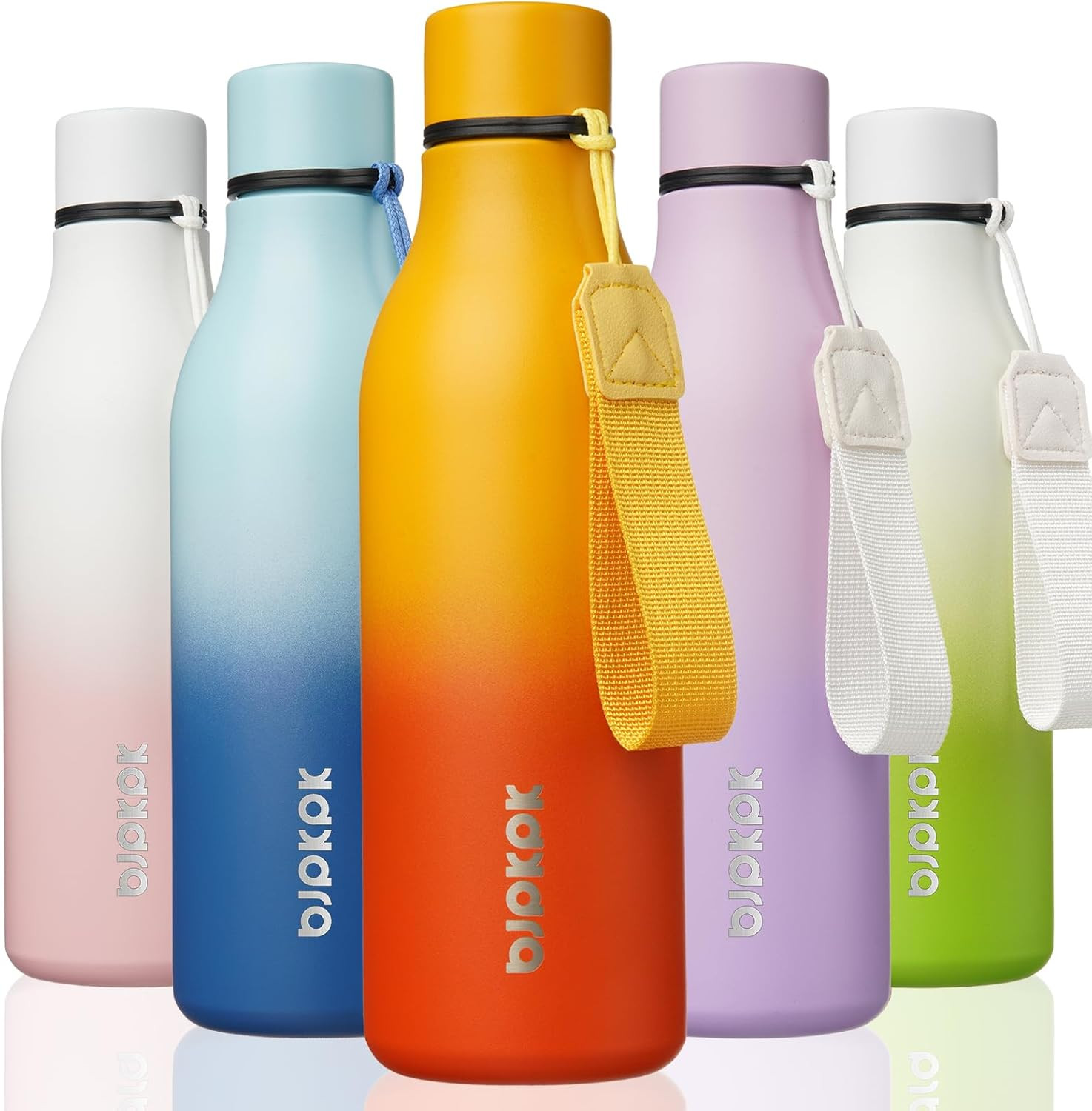 Insulated Water Bottles, 18 Oz Stainless Steel Metal Water Bottle with Strap, BP