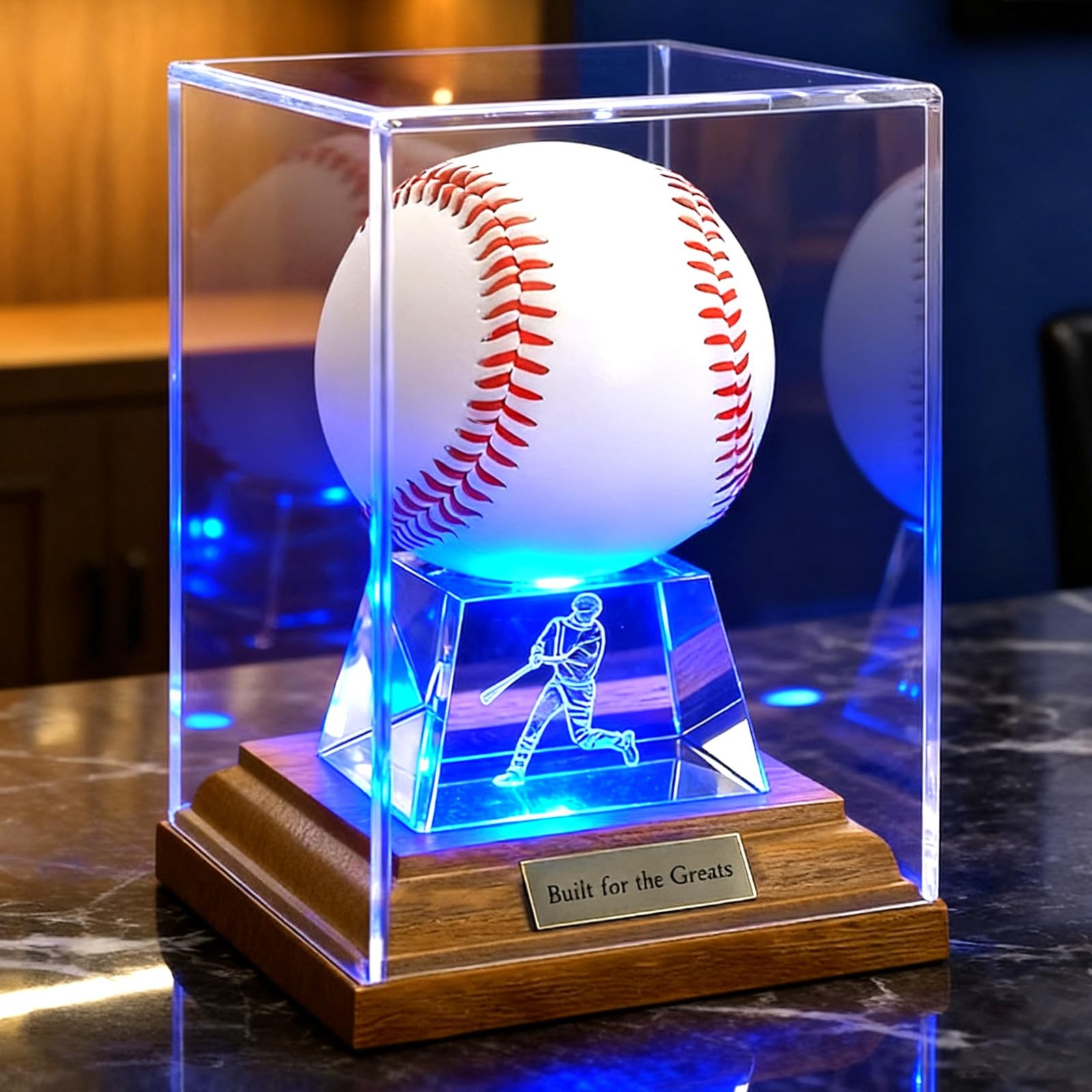 SXDSXK Baseball Display Case, Stand with LED Lights Silvery