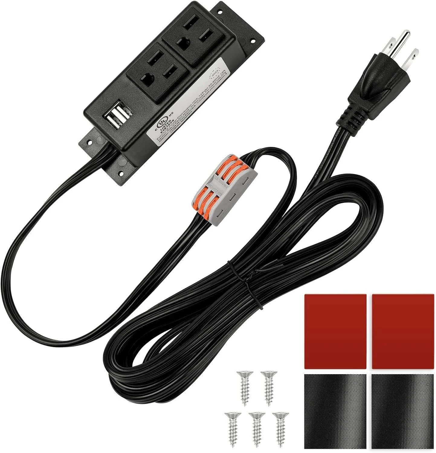 Litever Gun Safe Power Outlet Strip with 2 USB Ports. 10 FT Flat AC Cable with R