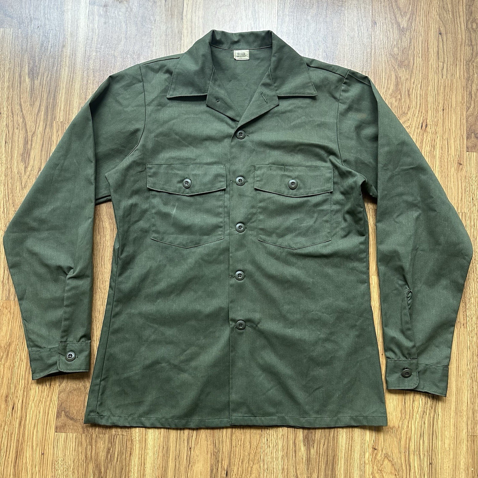 VTG US OD Field Shirt Utility Dura Press OG-507 Size 15 1/2 x 35 Button Military