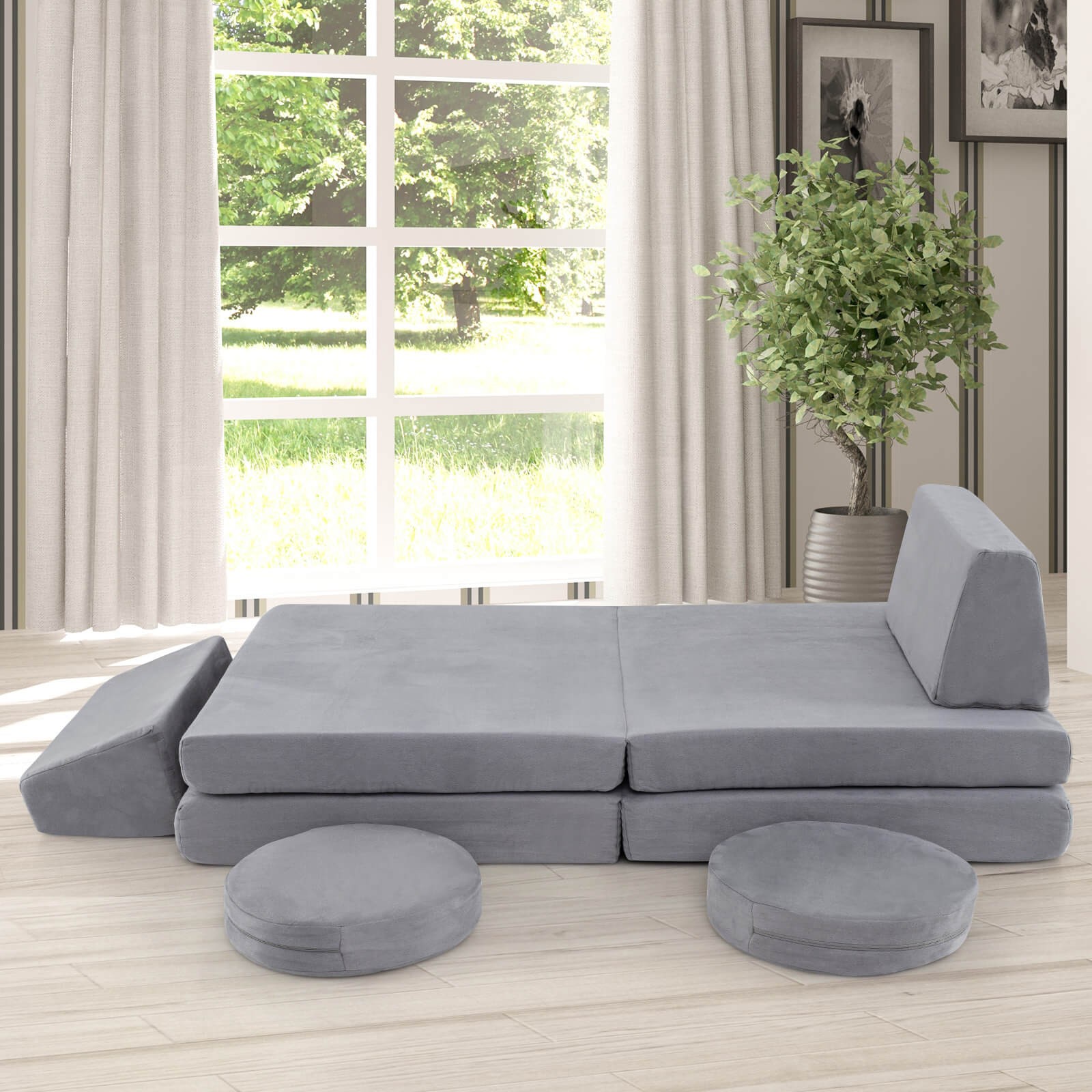 6PCS Modular Kids Foam Play Couch Set w/Washable Covers Sectional Play Sofa