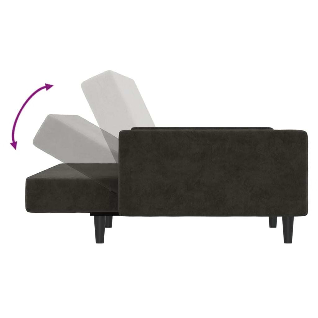 Sofa Bed Dark grey Velvet (100% polyester), wood, plastic 2-seater