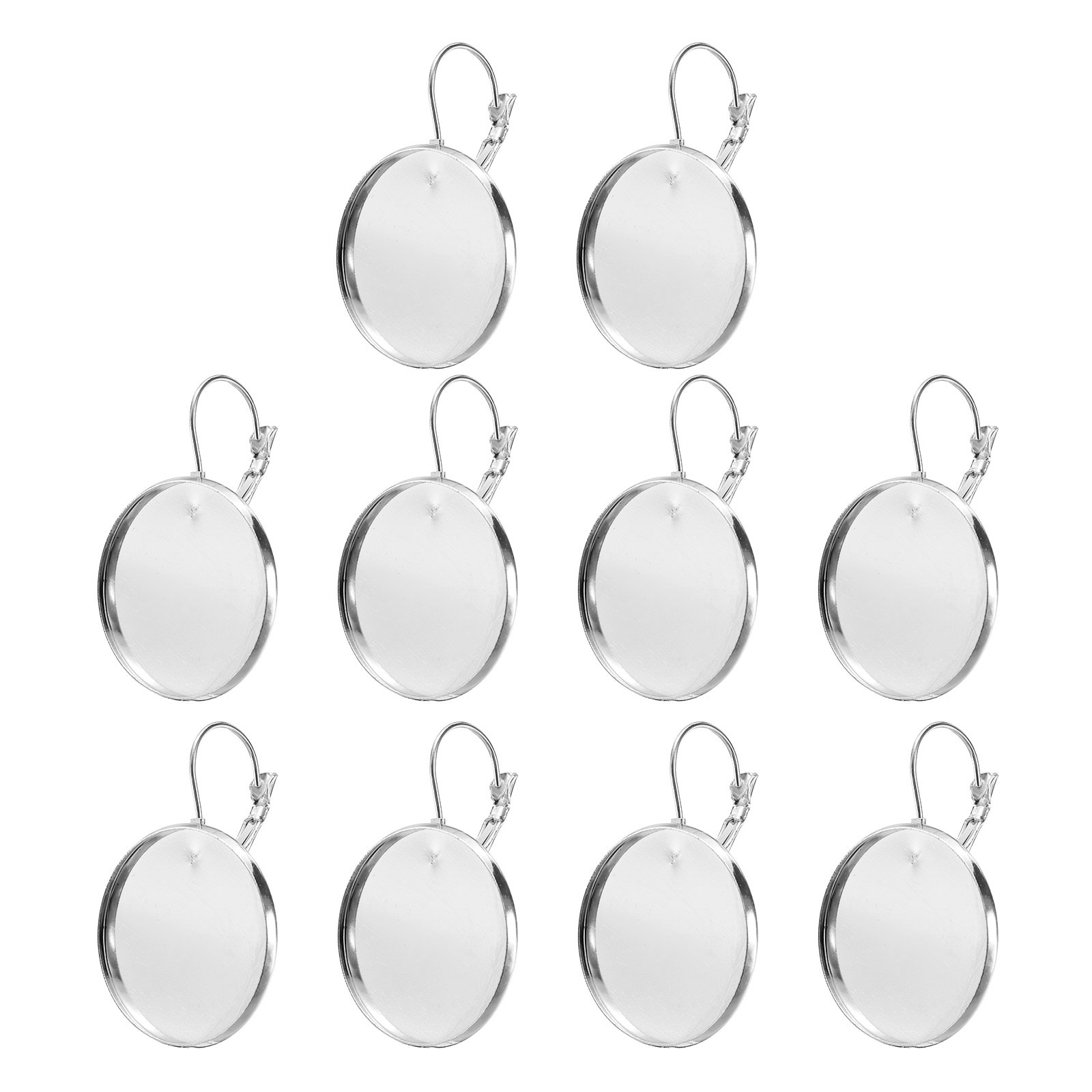 10Pcs Leverback Earring Hooks with 25mm Flat Round Blank Bezel Trays Silver