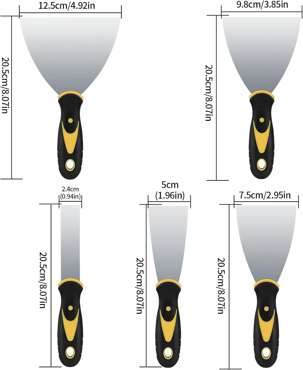 5 PCS Putty Knife Set 1" 2" 3" 4" 5" Stainless Steel Paint Scraper Tool Set