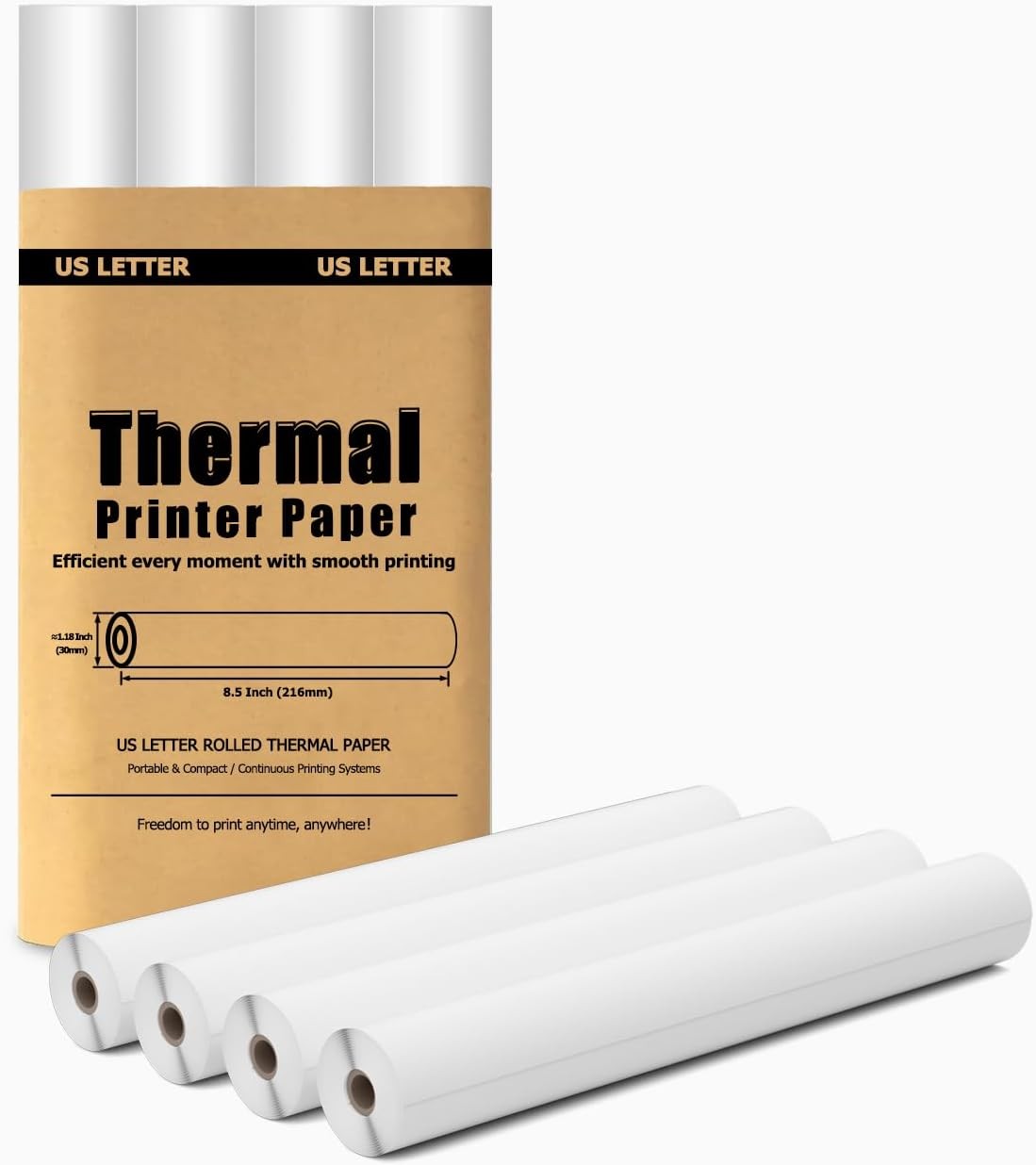 4 Rolls Thermal Paper 8.5’’ x 11’’ for Portable Printer, Compatible with