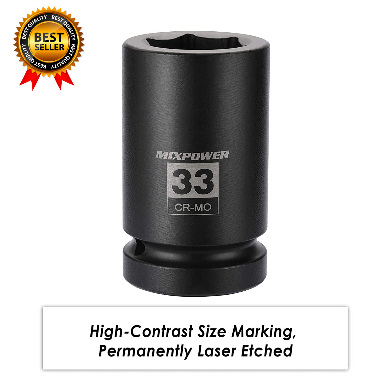 1 Inch Drive Deep Impact Socket CR-MO 33Mm 6 Point Radius Corner Design