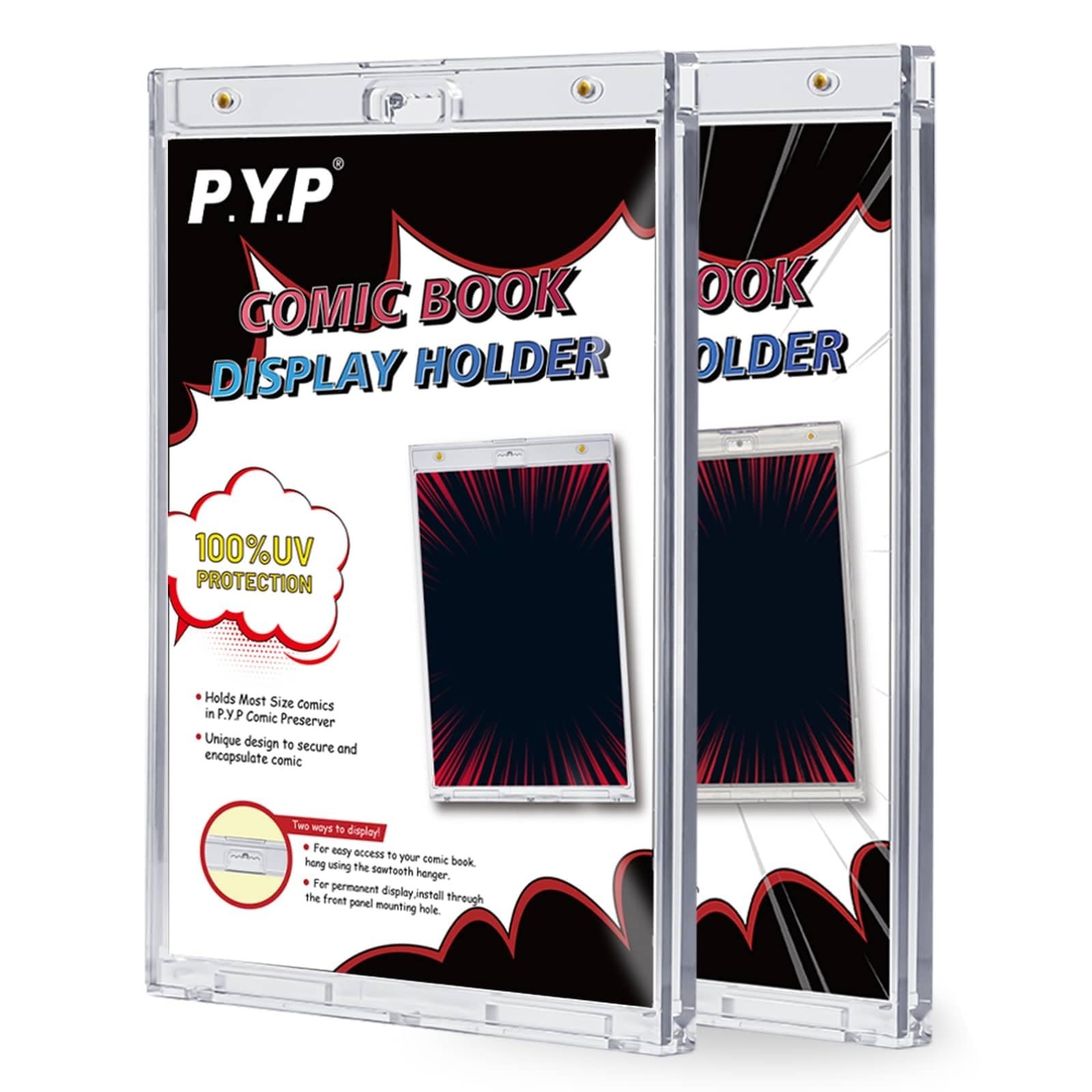 2ct Magnetic Comic Book Display Cases - UV Protected, Wall Mountable Holders, Cl