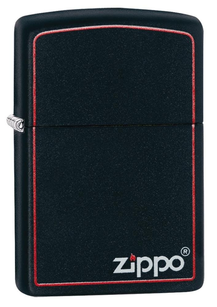 Zippo Lighter- Personalized Engrave Black Matte Color Red Border Logo #218ZB