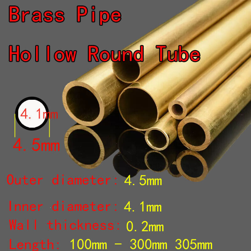 1pcs OD 4.5mm ID 4.1mm Brass Pipe Hollow Round Tube 100mm-305mm Long 0.2mm Thick