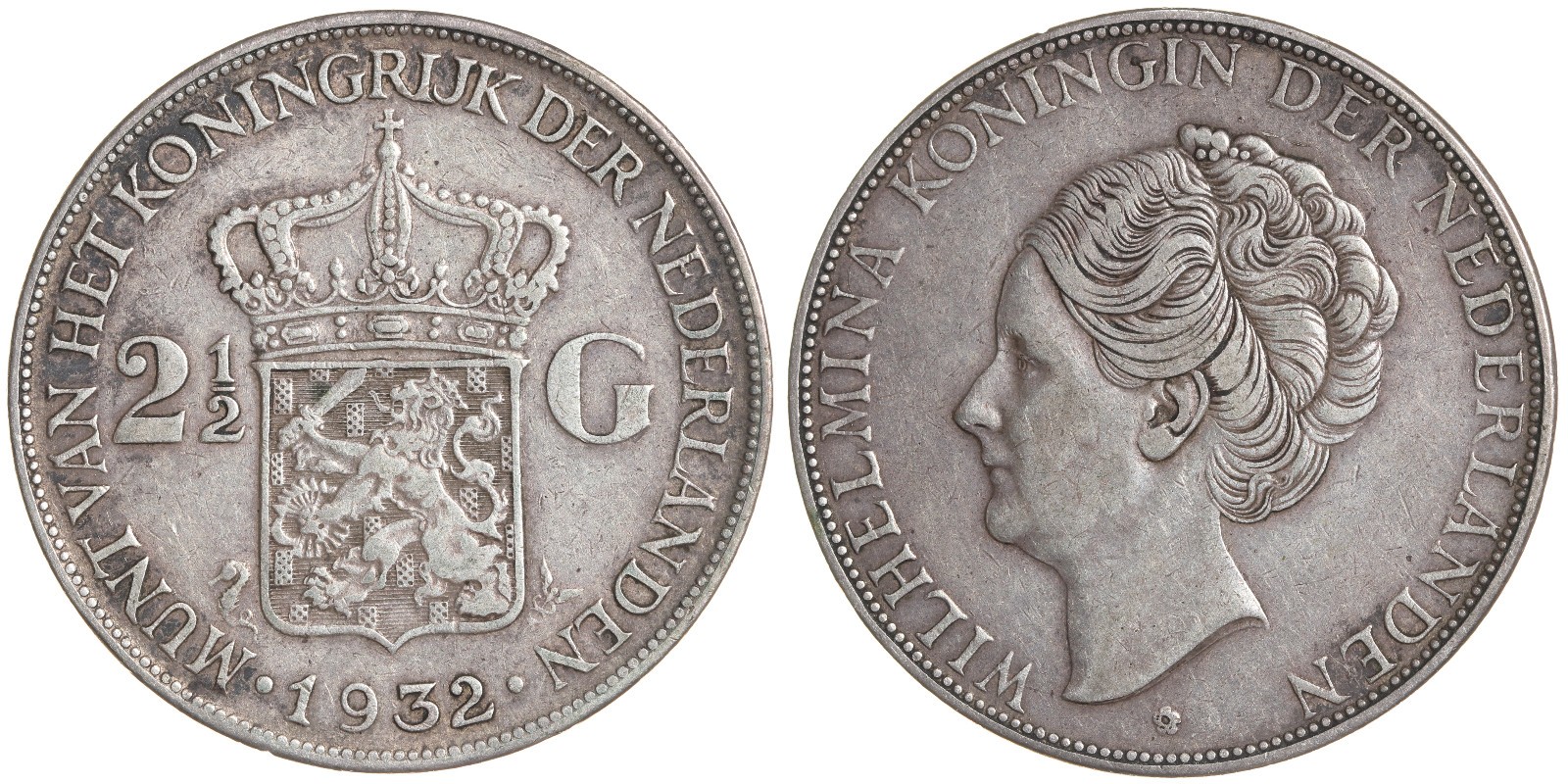 1932 Netherlands 2 1/2 gulden deep hairlines (Grof Haar)