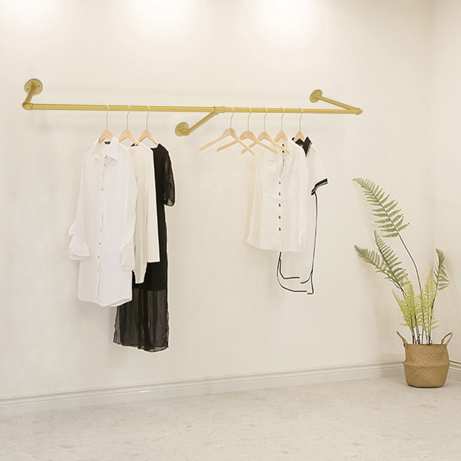 Wall Mount Clothes Rack Industrial Pipe Clothes Hanging Bar Home Garment Storage
