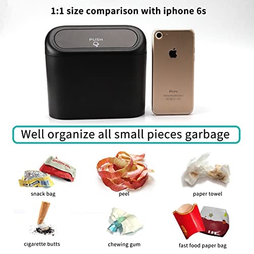 Car Trash Can with Lid, Leakproof Vehicle Garbage Organizer Holder Bin 1 Black