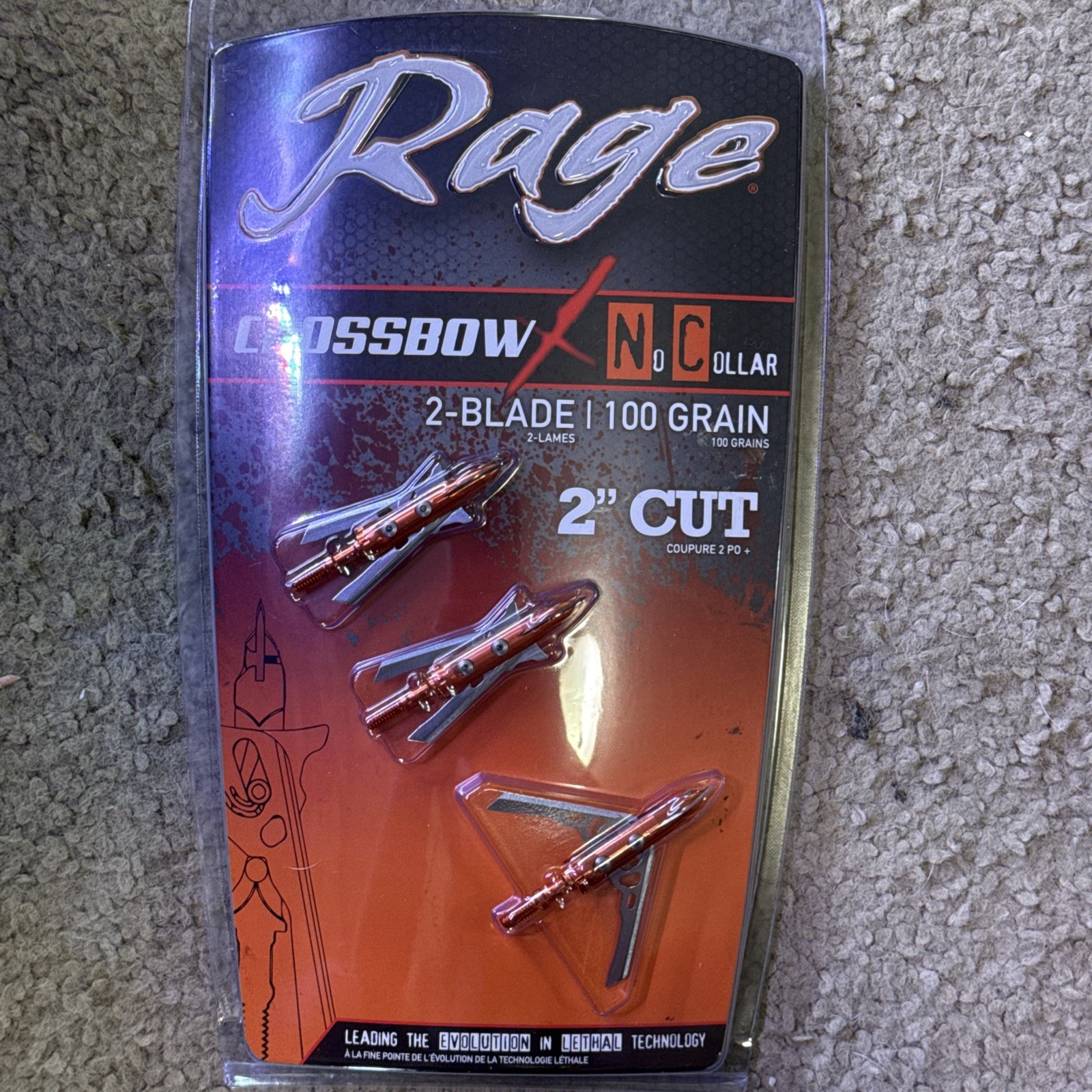 Rage Crossbow X No Collar 2-Blade 100 Grain 2 Inch Cut Expandable Broadheads