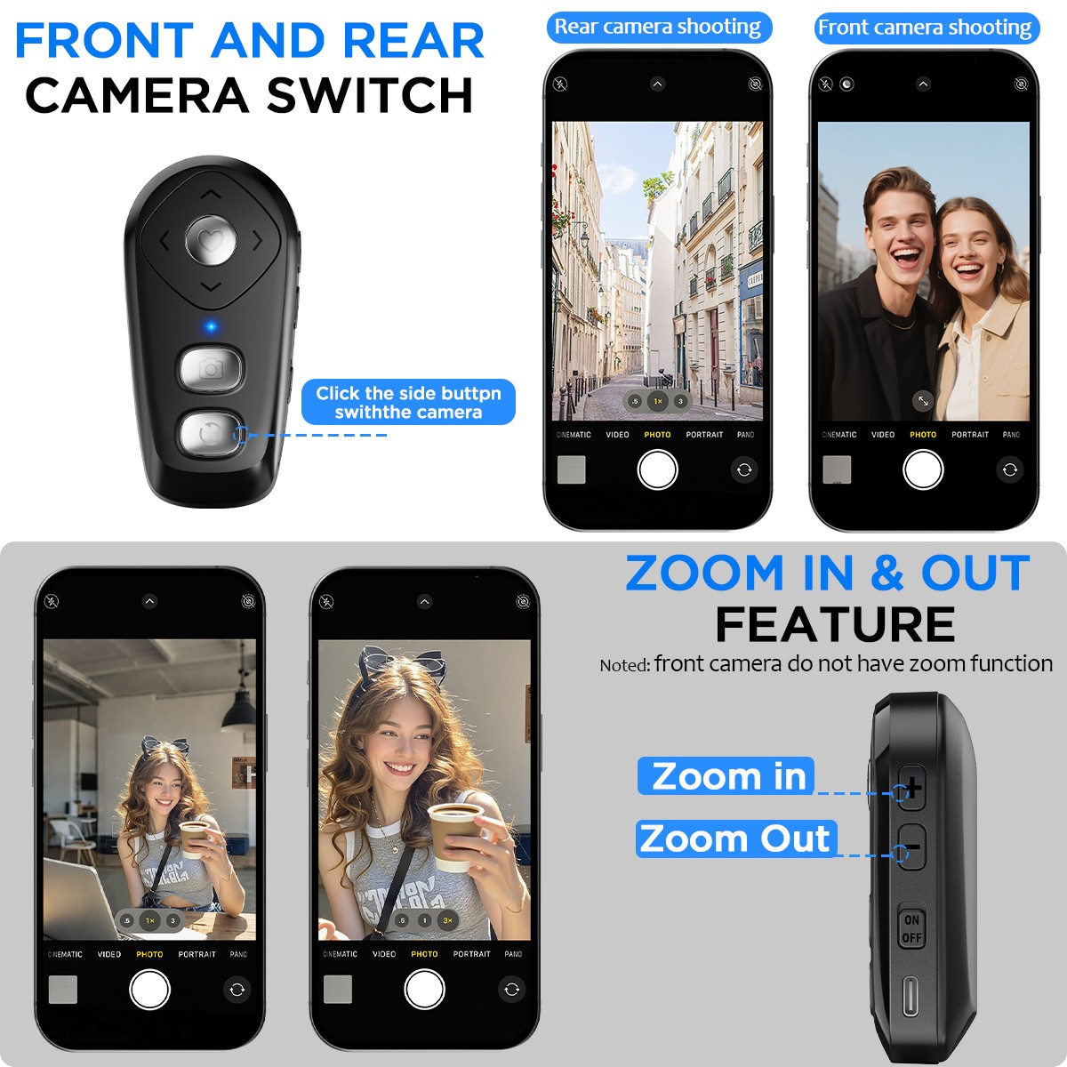 Wireless Camera Remote Control with Zoom for iPhone & Android Versatile Shutter