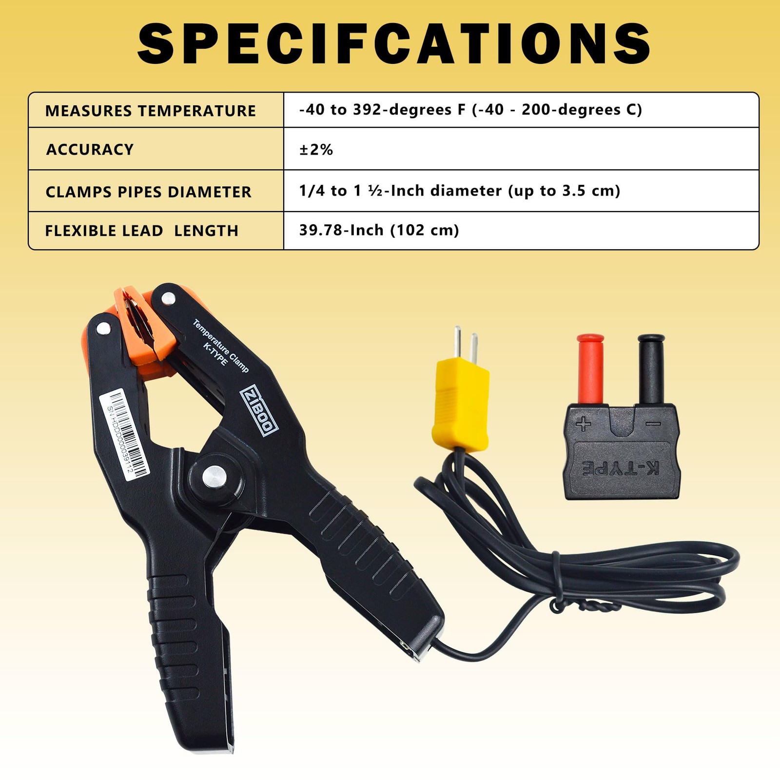 69140 K-Type Thermometer, Pipe Temperature Clamp for HVAC/Multimeter, Temperatur