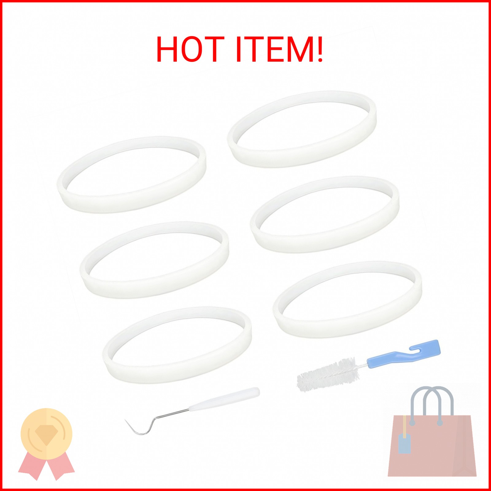 6 Pack Rubber Gaskets Replacement Seal 3.94 Inch White O-Ring for Ninja Blender,
