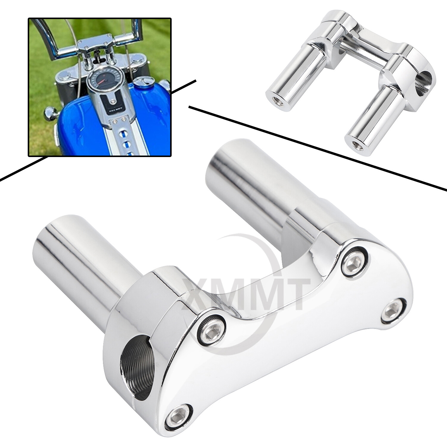 Chrome 4" Straight Handlebar Risers w/Top Clamp For Harley 1" Bar Sportster Dyna