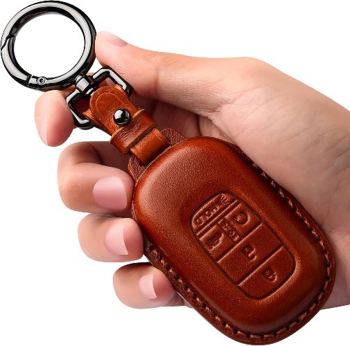 Key Fob Cover Leather, with Keychain Compatible with 2022 2023 2024Brown