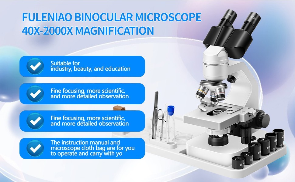 High-quality 40X-2000X LED binocular microscopes for educational biology, studen