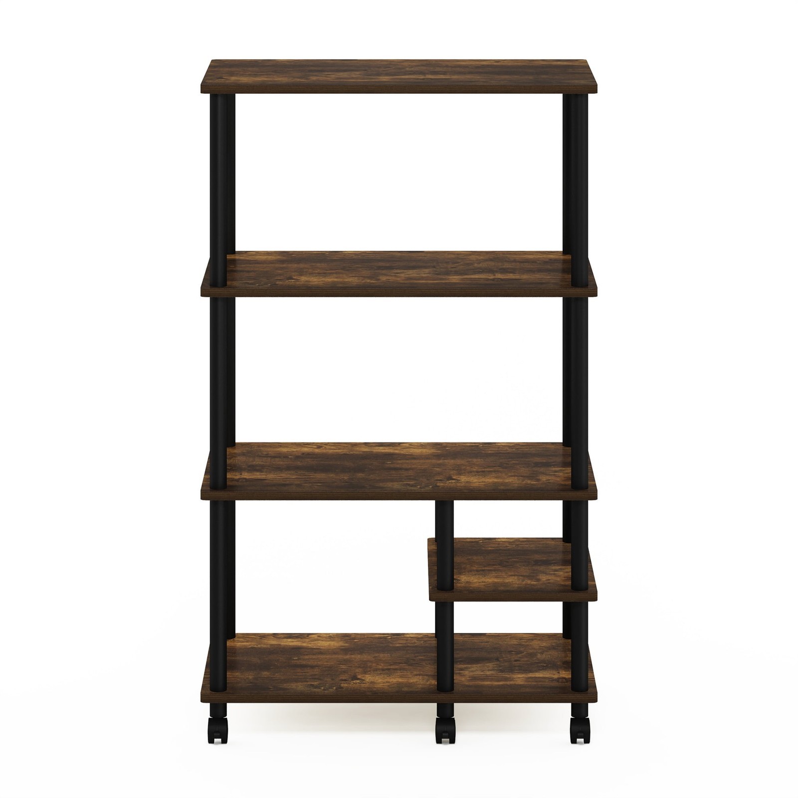 Turn-N-Tube 4-Tier Toolless Kitchen Storage Shelf Cart Amber Pine/Black