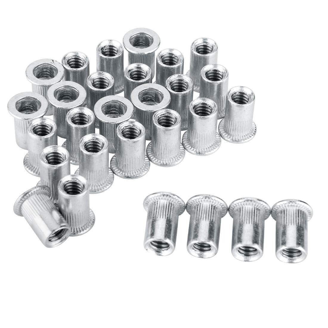 100 Pcs 1/4-20 Aluminum Flange Rivet Nuts, UNC Flat Head Threaded Insert Nut NEW