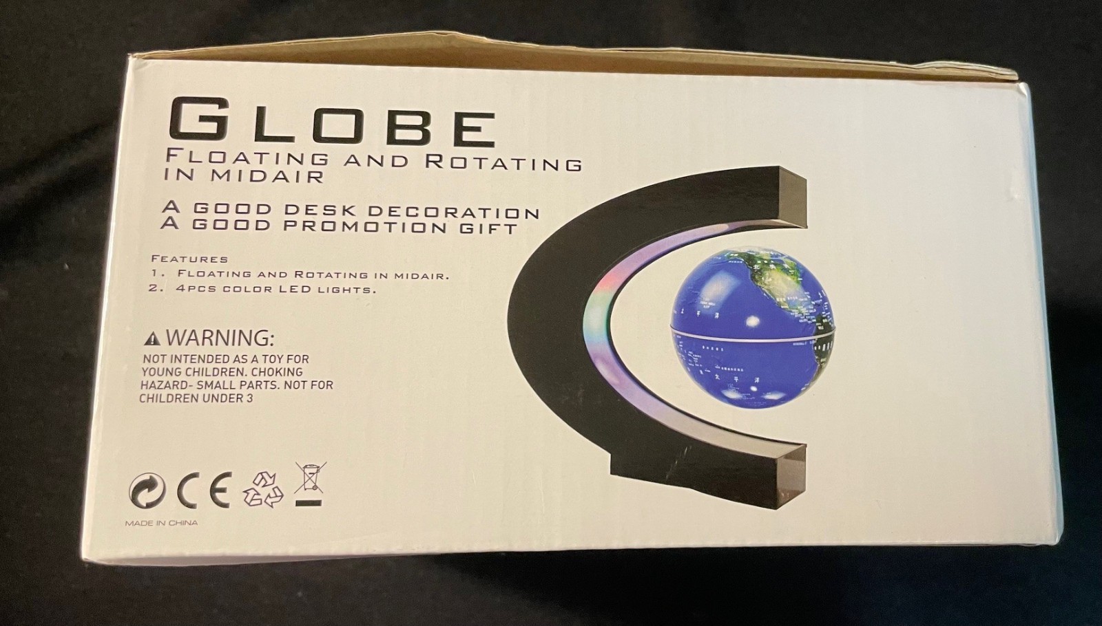 Magnetic Levitation Floating Silver Earth Globe w/ C Shape Base LED Light-NEW