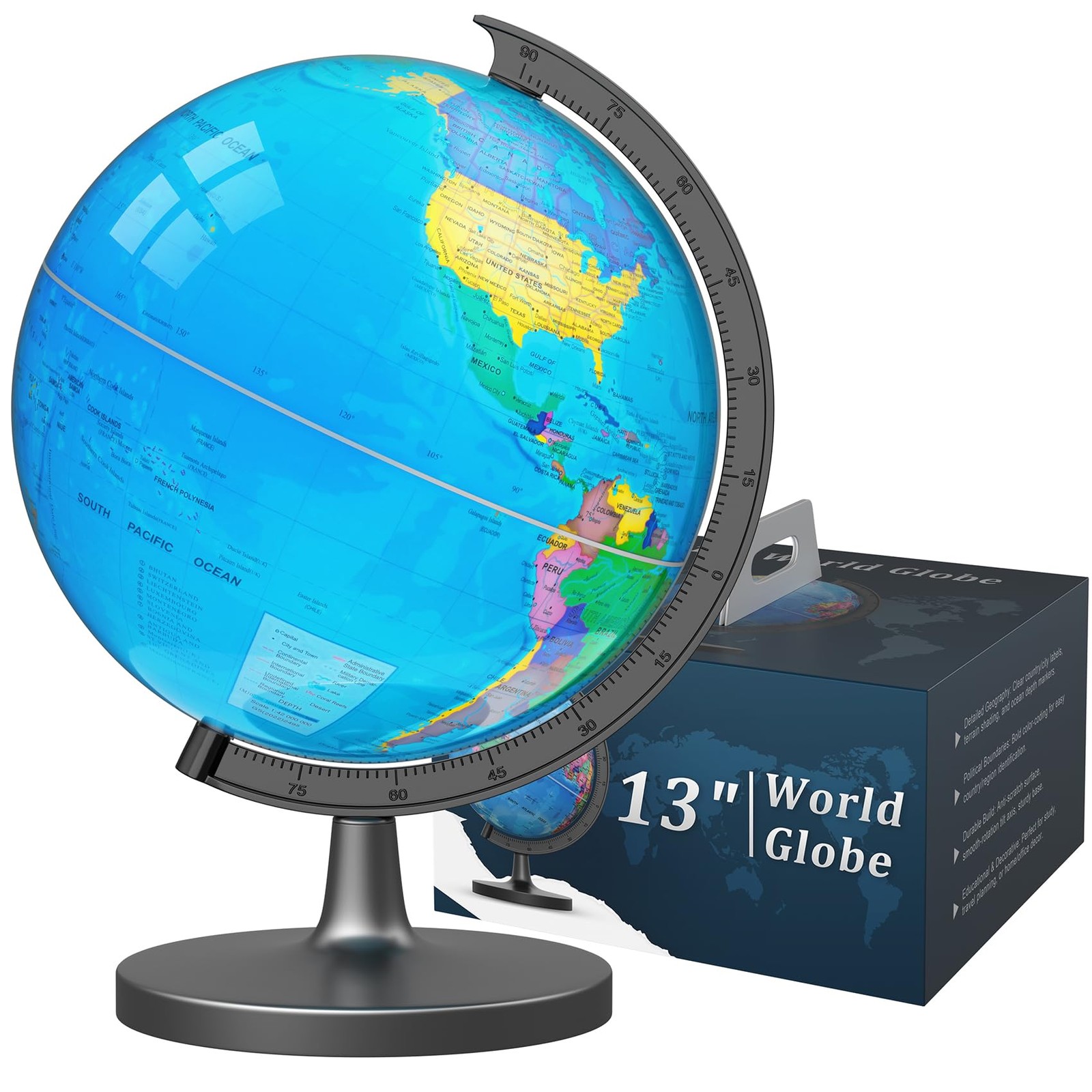 13" Globe for Children & Adults, Interactive World Globe for Kids with Stable...