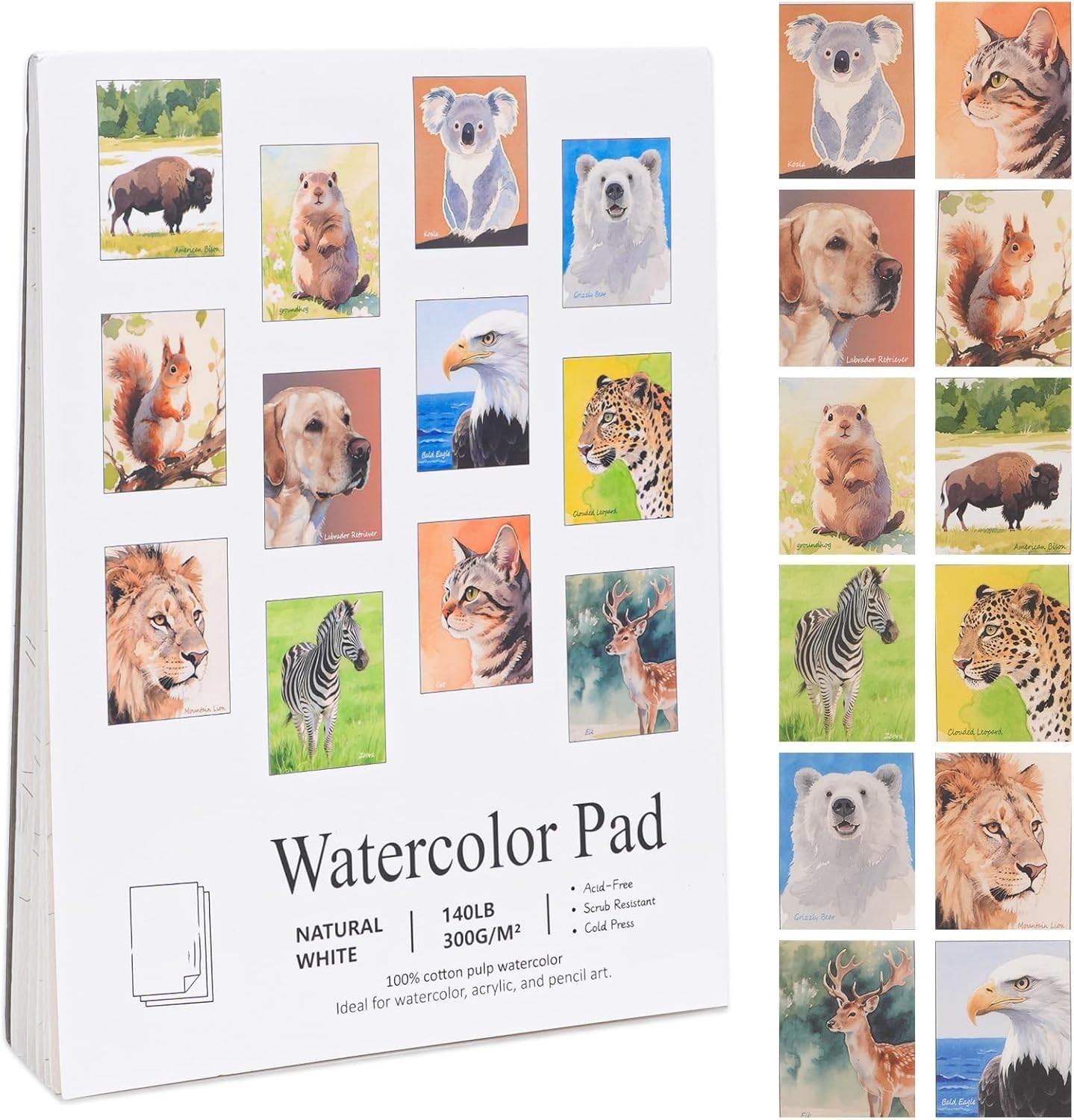 12 Sheets Animal Watercolor Paper Book 6x8'' Watercoloring Paper Arts Water C...