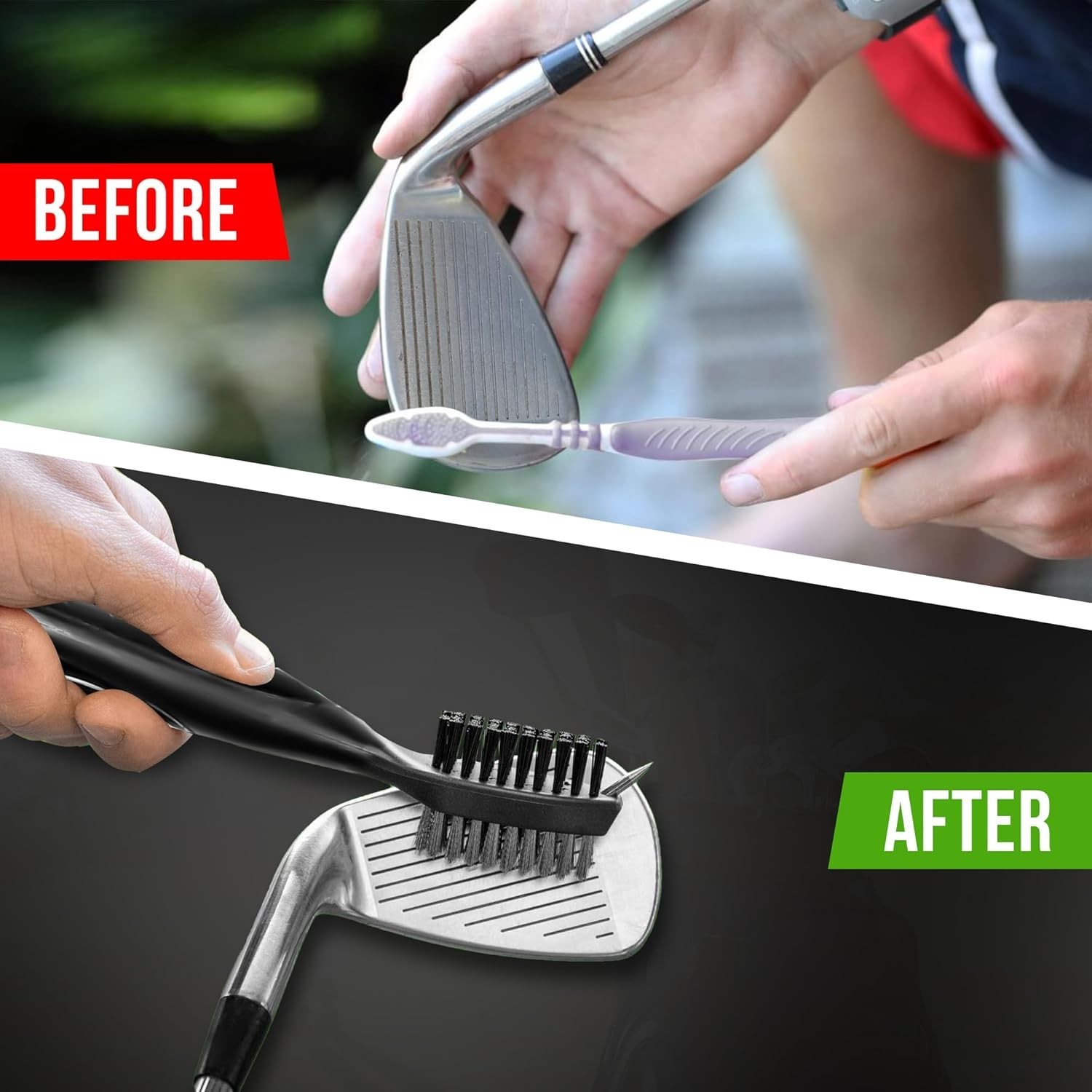 2 PCS Golf Club Brushes & Groove Cleaner 2 Ft Retractable Zipline Carabiner Tool