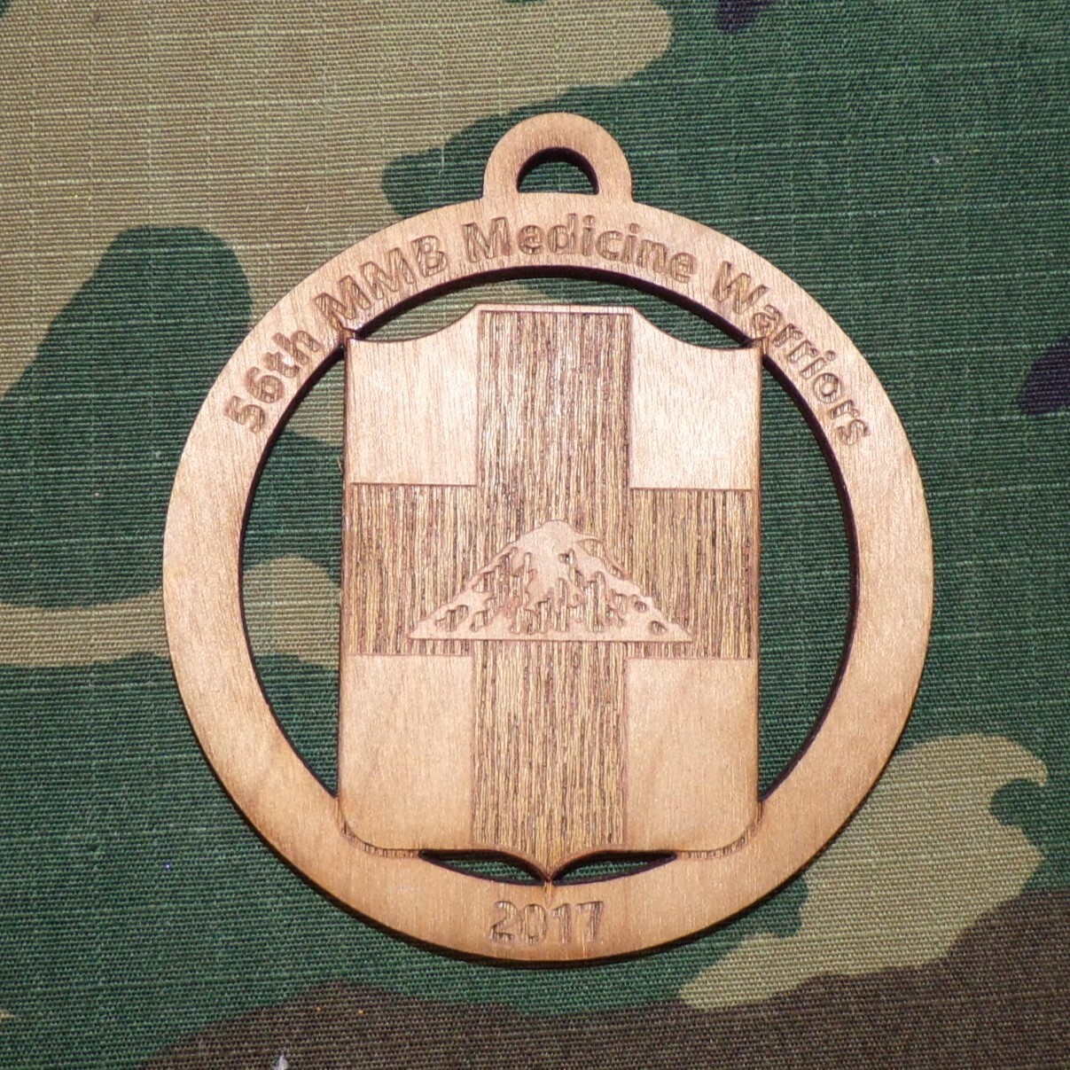 Original 56th Multifunction Medical Bn Laser Engraved Wooden Christmas Ornament