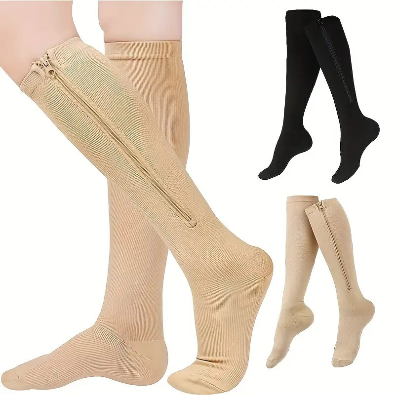 Copper Infused Zipper Compression Socks - Zip Up Circulation Pressure Stocking--