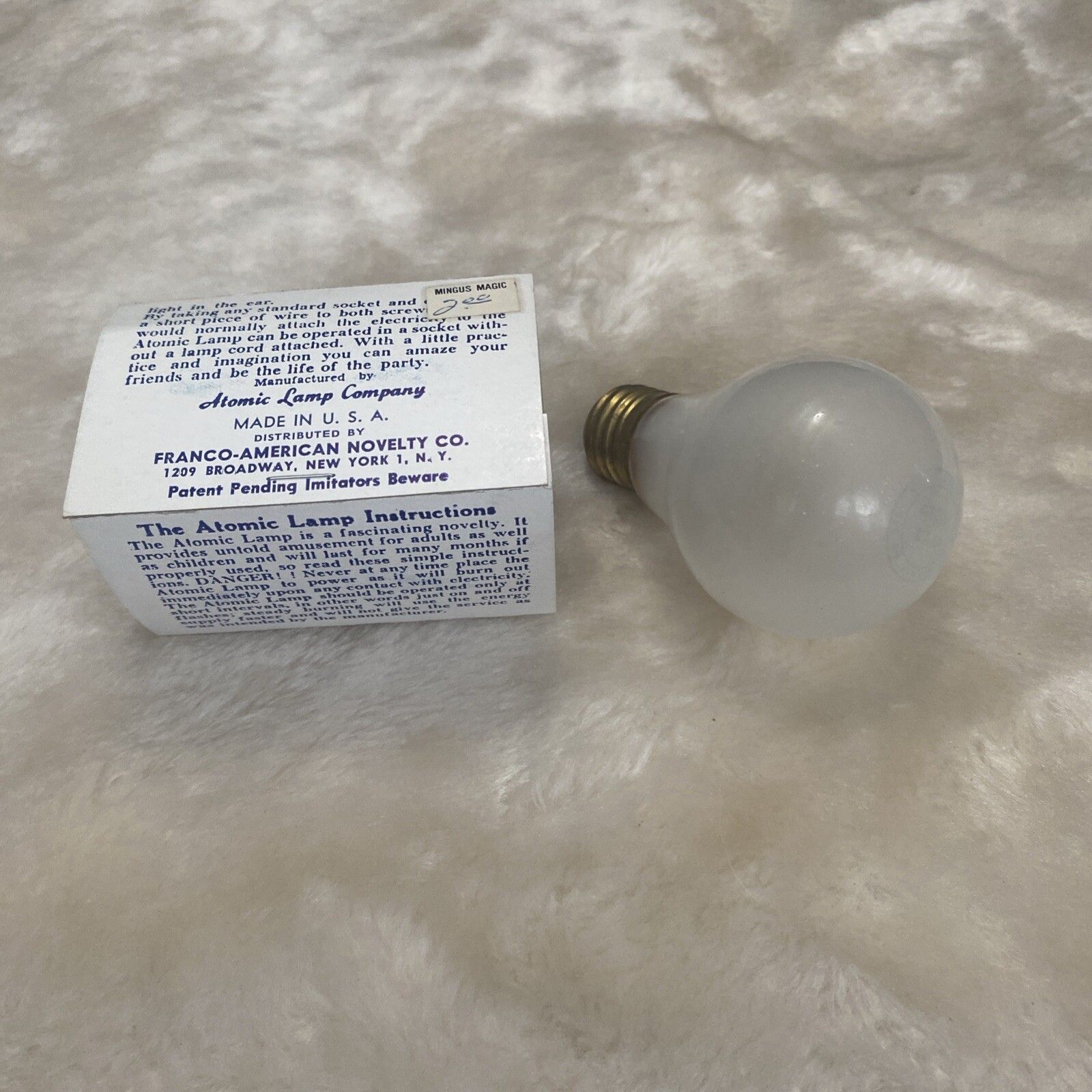 Rare HTF Franco American Novelty Co Atomic Lamp Company Light Bulb Gag Magic