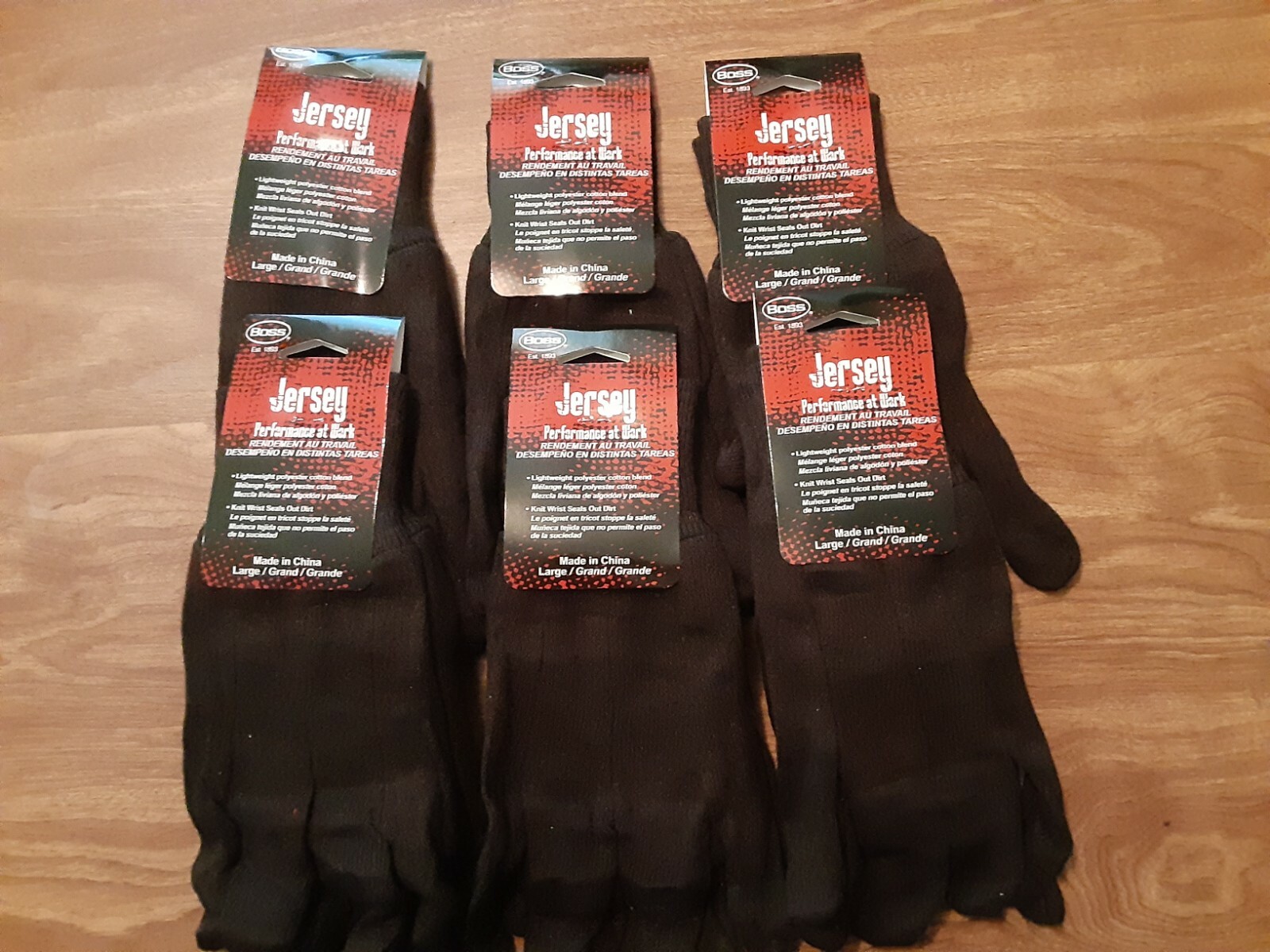6 Pair Brown Jersey Work Glove Large Knit Wrist Polyester Cotton Blend