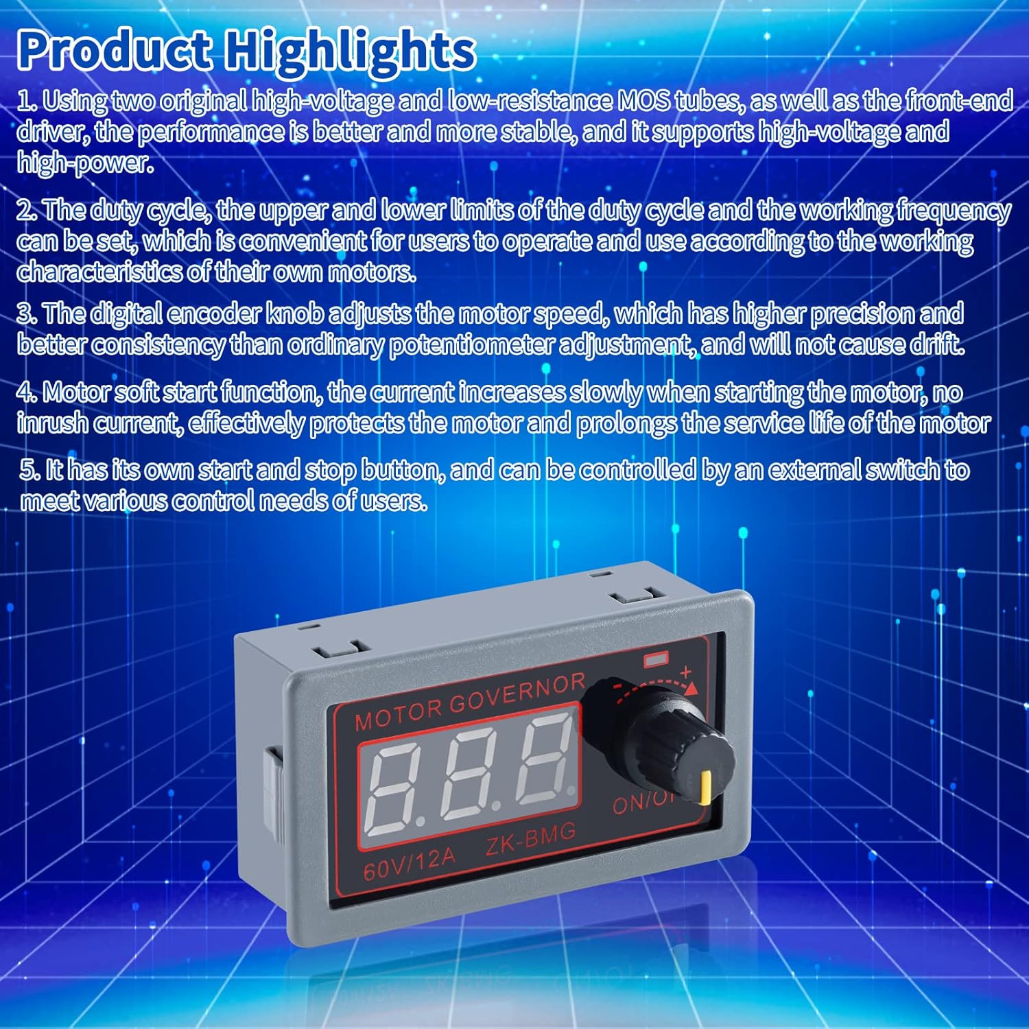 ZK-BMG DC Motor Speed Controller, DC Motor Controller 9V-60V/12A/500W DC Encoder