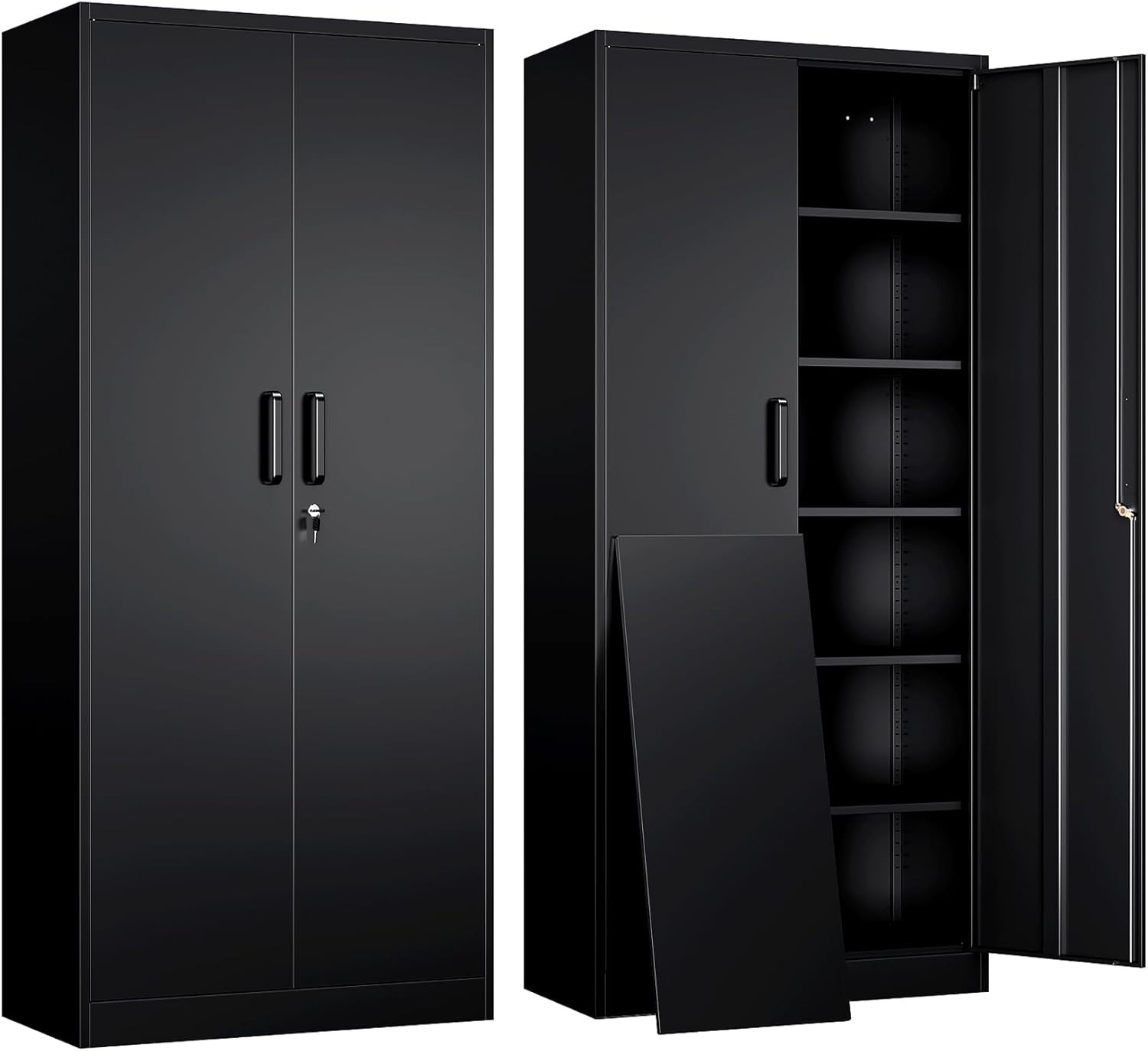 Metal Garage Storage Cabinet with 2 Doors and 5 Adjustable Shelves - 71" Steel