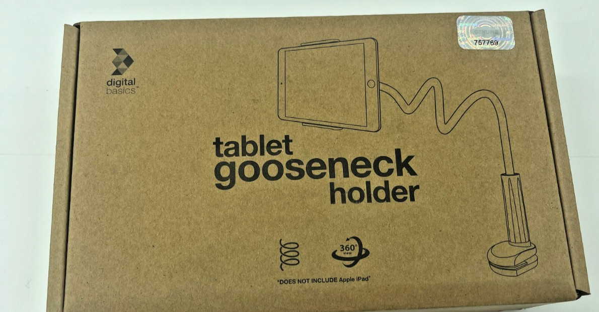 Digital Basics Tablet Gooseneck Holder (White) 28" Reach Hold 7" Phone Tablet