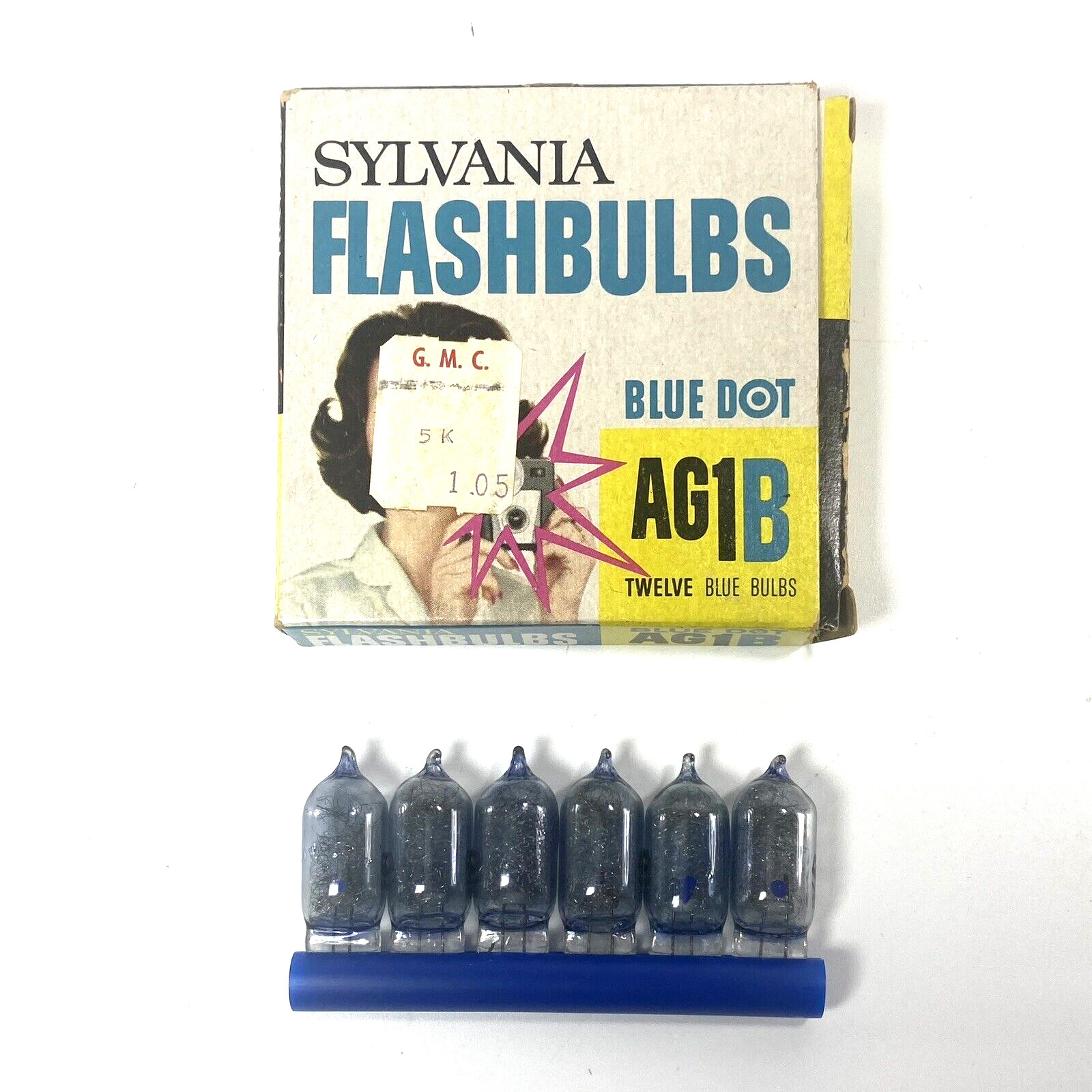 Sylvania Blue Dot Flashbulbs AG1B 6 Flash Bulbs Vintage Camera Photography