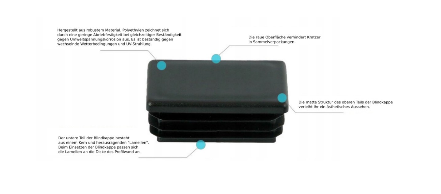 10x Rectangular Tube Lamellar Plug 10x30 mm Black End Caps Plastic