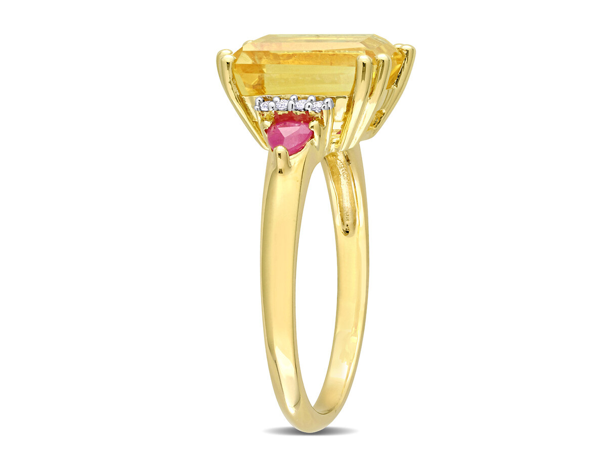3.50 Carat (ctw) Citrine and Ruby Ring in Yellow Plated Sterling Silver