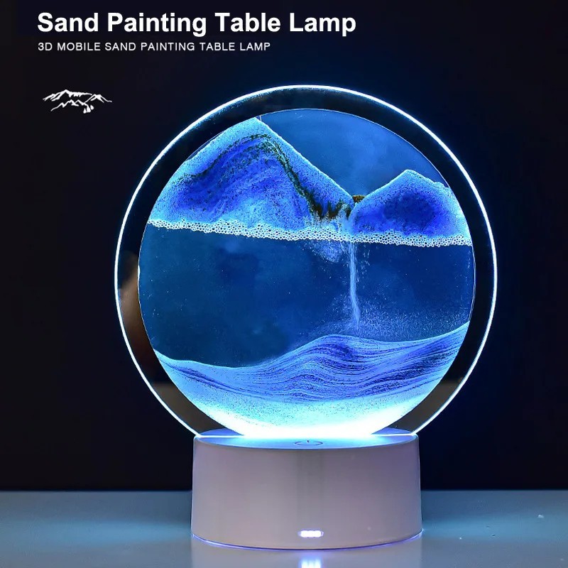rysnwsu Moving Sand Art Picture Round Glass 3D Deep Sea Sandscape in Motion Disp