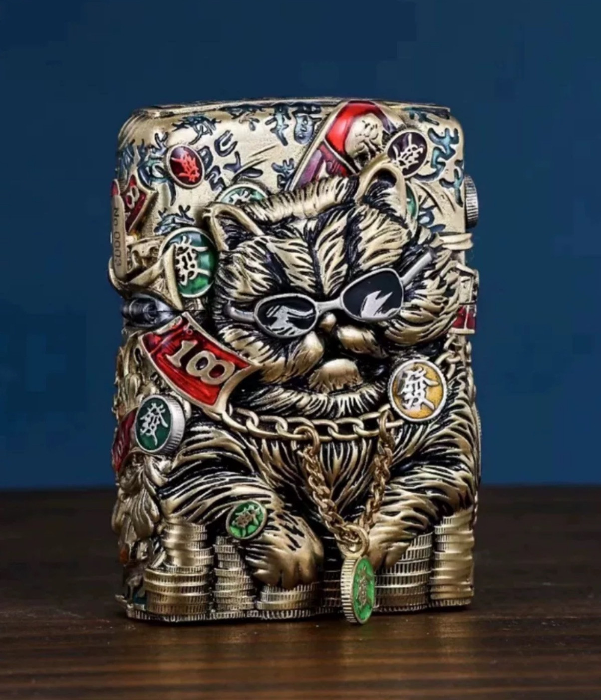 New Zippo oil Lighter cat Gold with box